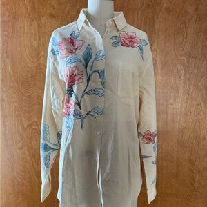 NWT Sézane Floral Linen Button-Down Shirt | French Chic